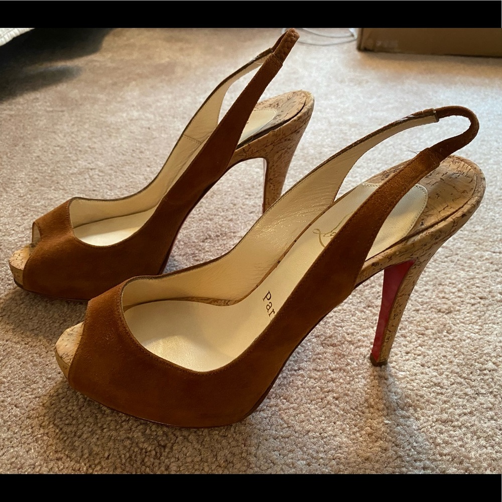 Christian Louboutin Brown Suede Peep Toe Pump